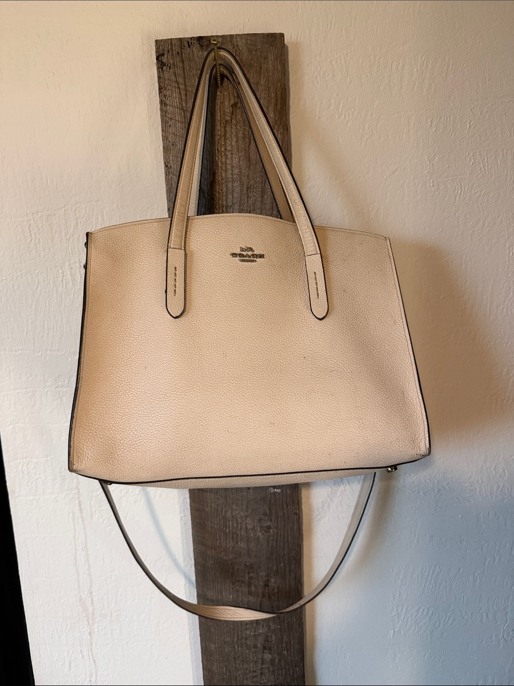 Coach Pebbled Leather Tote in Light Cream